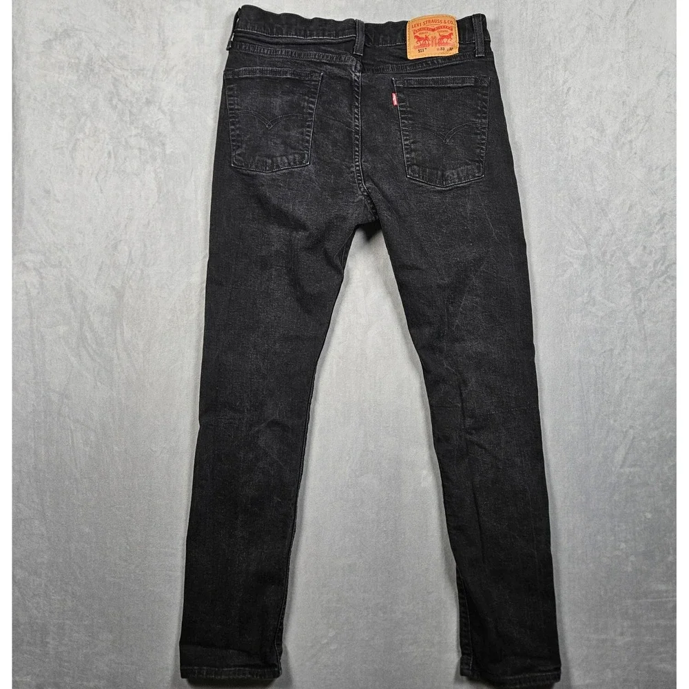 Levi's 511 Premium Jeans Mens 33x32 (Actual 32x29) Black Denim Slim‎ Fit Big E